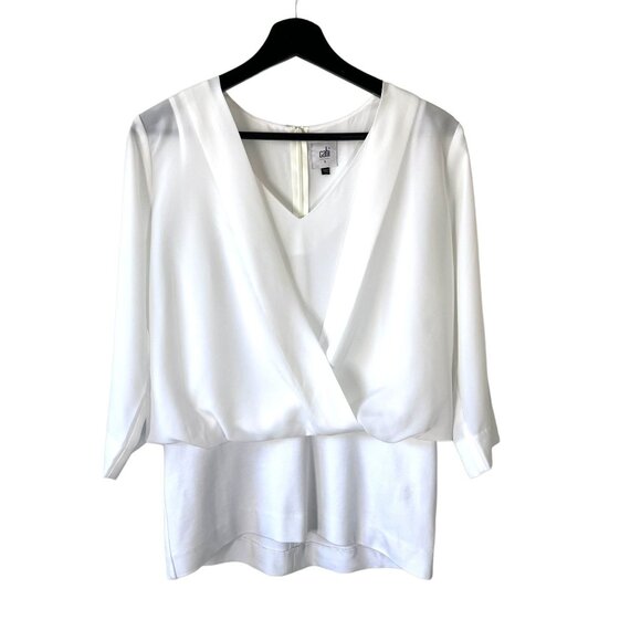 CAbi White Indulge Long Sleeve Surplice Layered Top Small - Picture 1 of 9